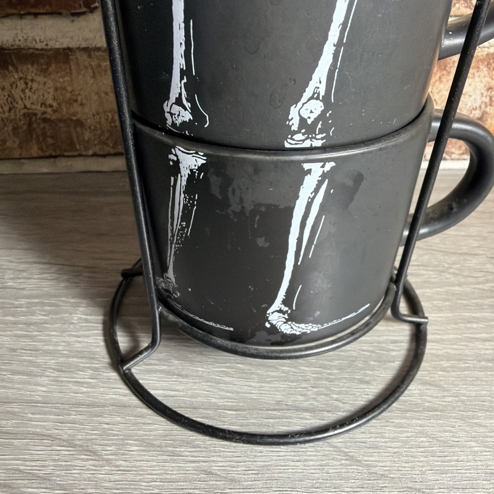 Stackable Skeleton Black Ceramic Coffee Mug Set of 4, 16 fl oz Halloween - Picture 8 of 8